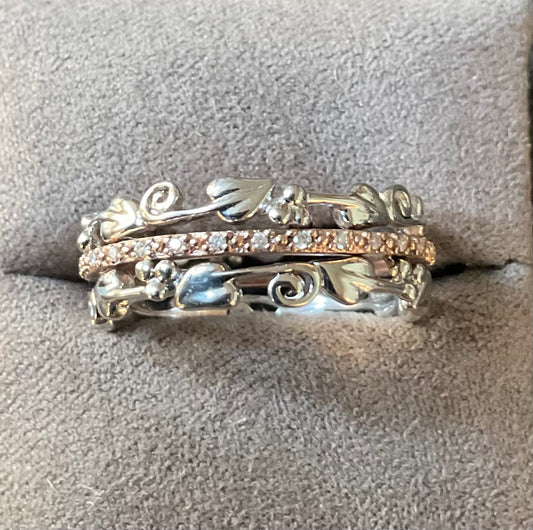 Clogau Am Byth Diamond ring size M silver and rose gold RRP £500