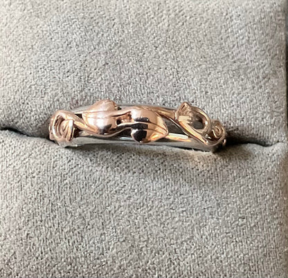 Clogau Tree of Life silver and rose gold foliate narrow band ring size O