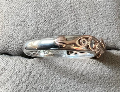 Clogau Tree of Life silver and rose gold foliate narrow band ring size O