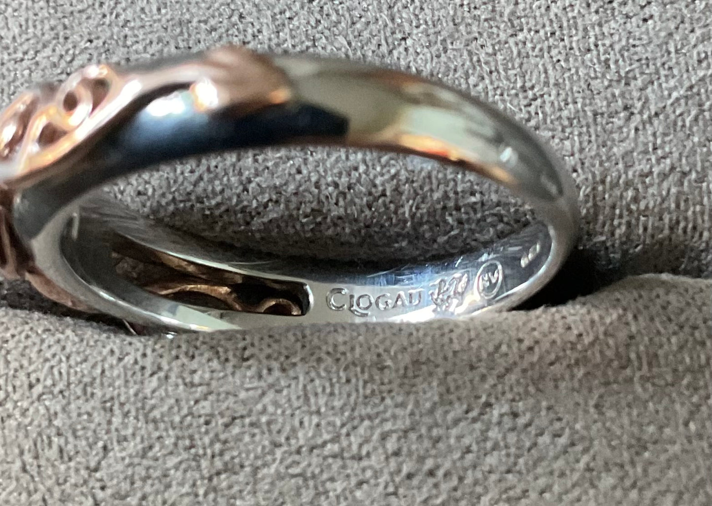 Clogau Tree of Life silver and rose gold foliate narrow band ring size O