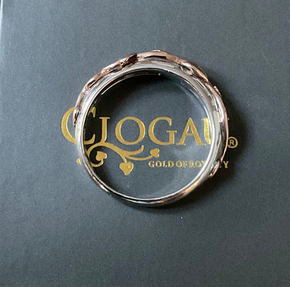 Clogau Tree of Life silver and rose gold foliate narrow band ring size O