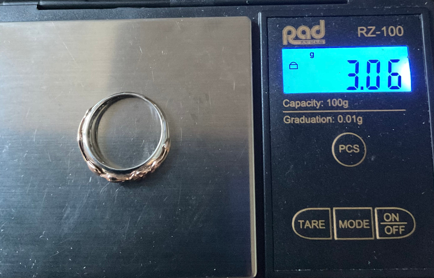 Clogau Tree of Life silver and rose gold foliate narrow band ring size O