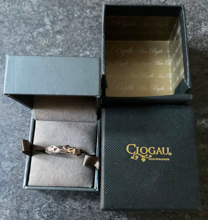 Clogau Tree of Life silver and rose gold foliate narrow band ring size O