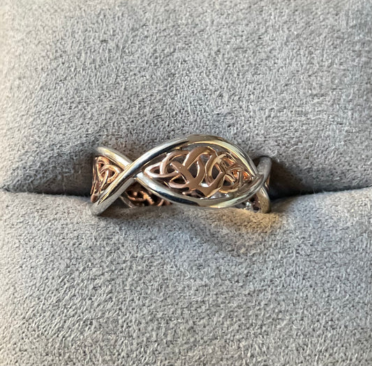 Clogau Welsh Royalty Celtic Weave ring size P in silver and rose gold