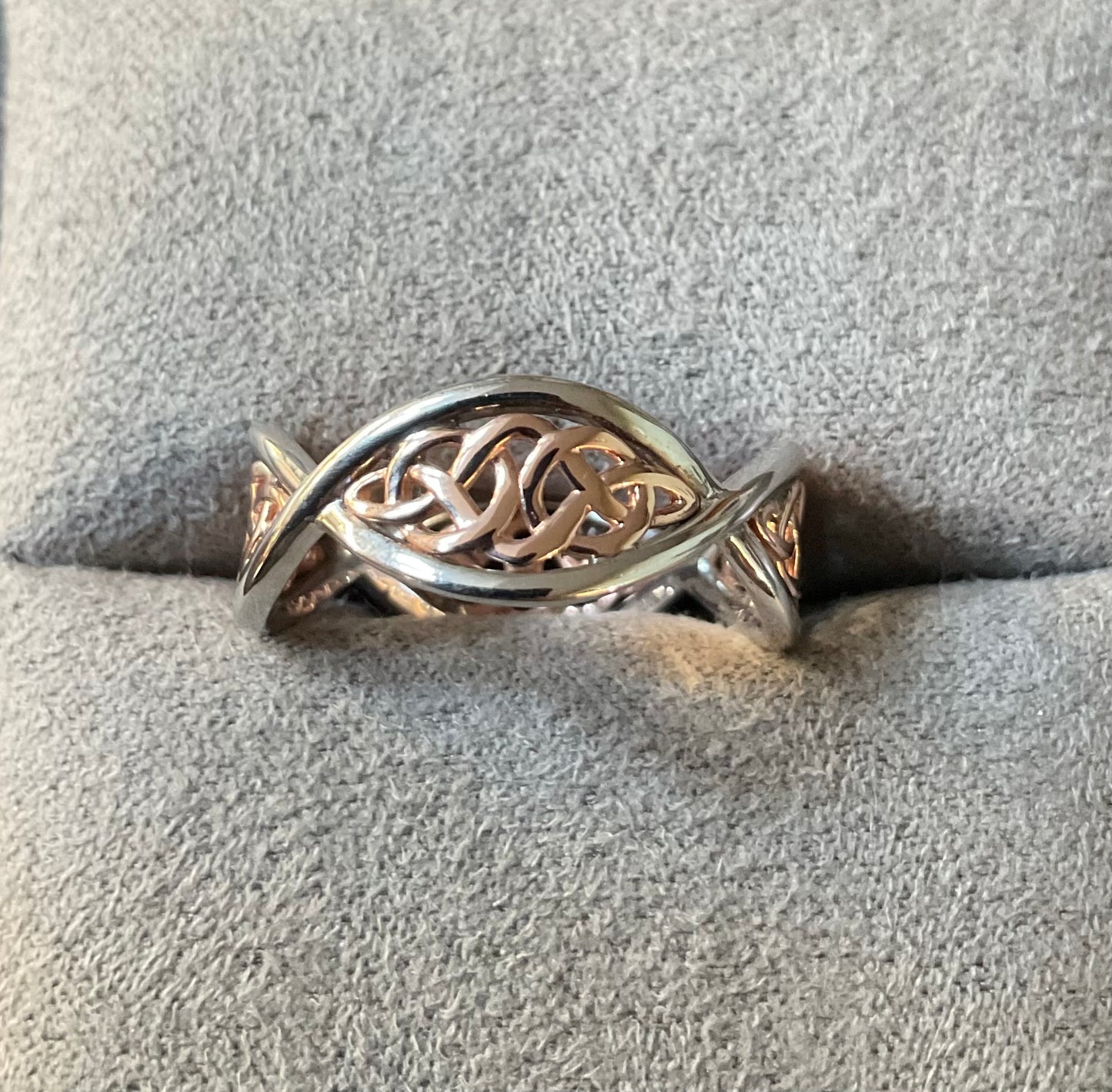 Clogau Welsh Royalty Celtic Weave ring size P in silver and rose gold