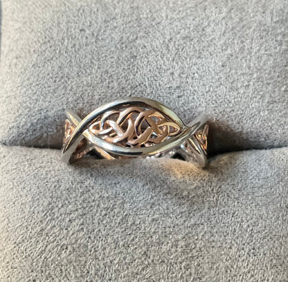 Clogau Welsh Royalty Celtic Weave ring size P in silver and rose gold