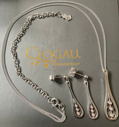 Clogau Royal Crown Diamond pendant necklace and earrings set In silver and rose gold