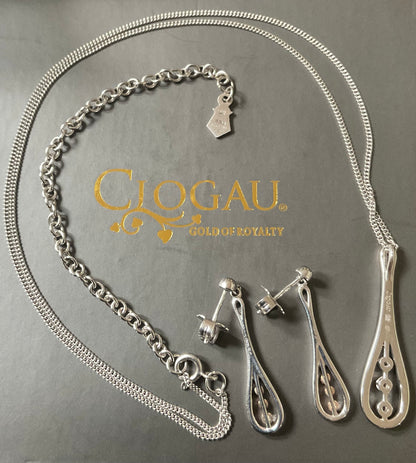 Clogau Royal Crown Diamond pendant necklace and earrings set In silver and rose gold