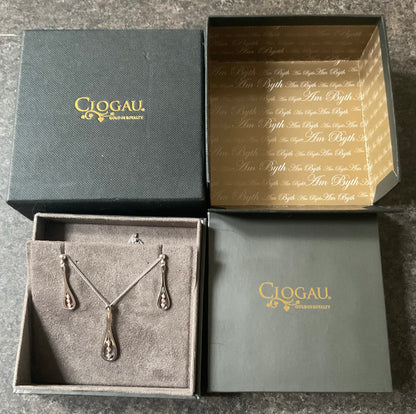 Clogau Royal Crown Diamond pendant necklace and earrings set In silver and rose gold