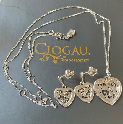 Clogau Tree of Life One Diamond Heart pendant necklace 18-22” and earrings set in silver and rose gold