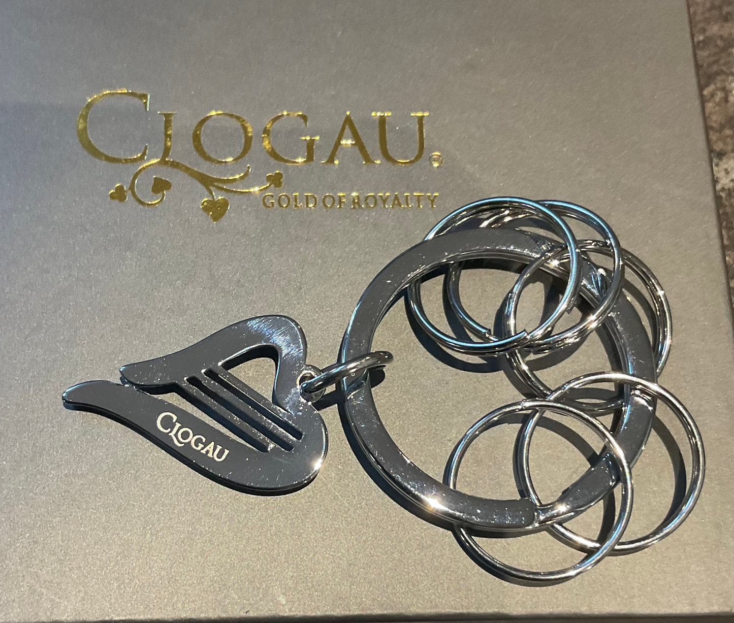 Clogau silver tone Heart Strings keyring with 5 ring hoops