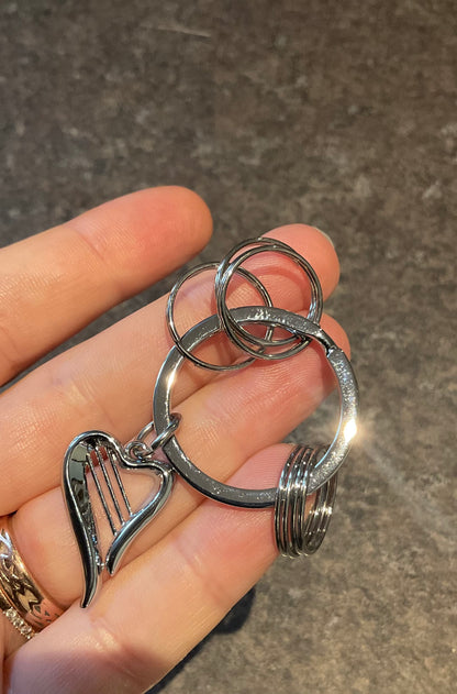 Clogau silver tone Heart Strings keyring with 5 ring hoops