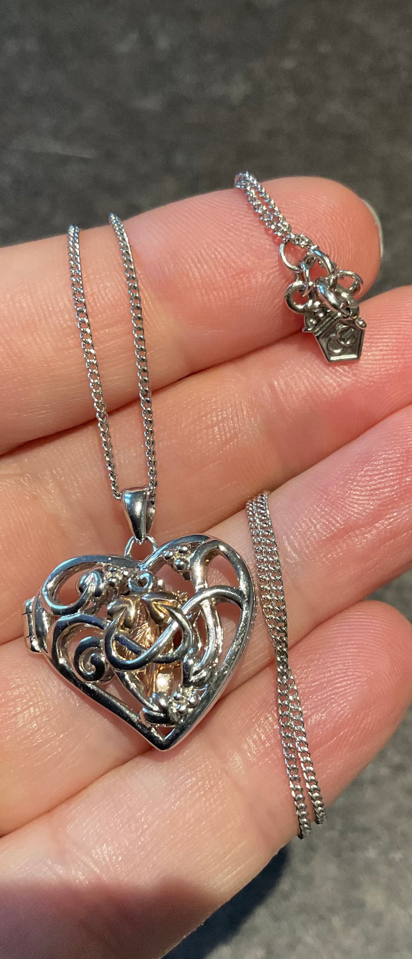 Clogau Tree of Life Fairy Heart Locket necklace in silver and rose gold 18”