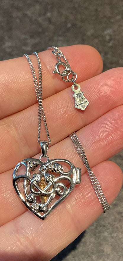 Clogau Tree of Life Fairy Heart Locket necklace in silver and rose gold 18”