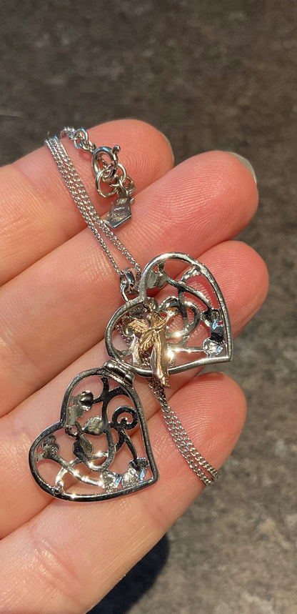Clogau Tree of Life Fairy Heart Locket necklace in silver and rose gold 18”