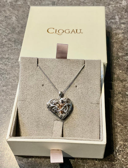 Clogau Tree of Life Fairy Heart Locket necklace in silver and rose gold 18”