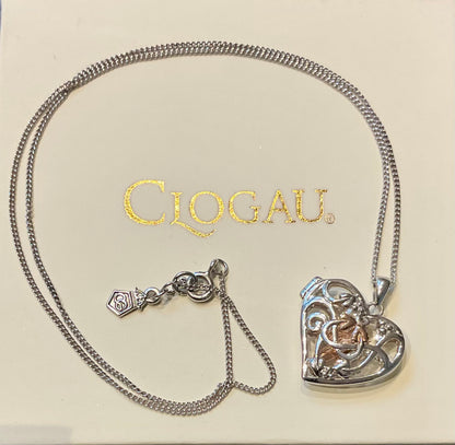 Clogau Tree of Life Fairy Heart Locket necklace in silver and rose gold 18”