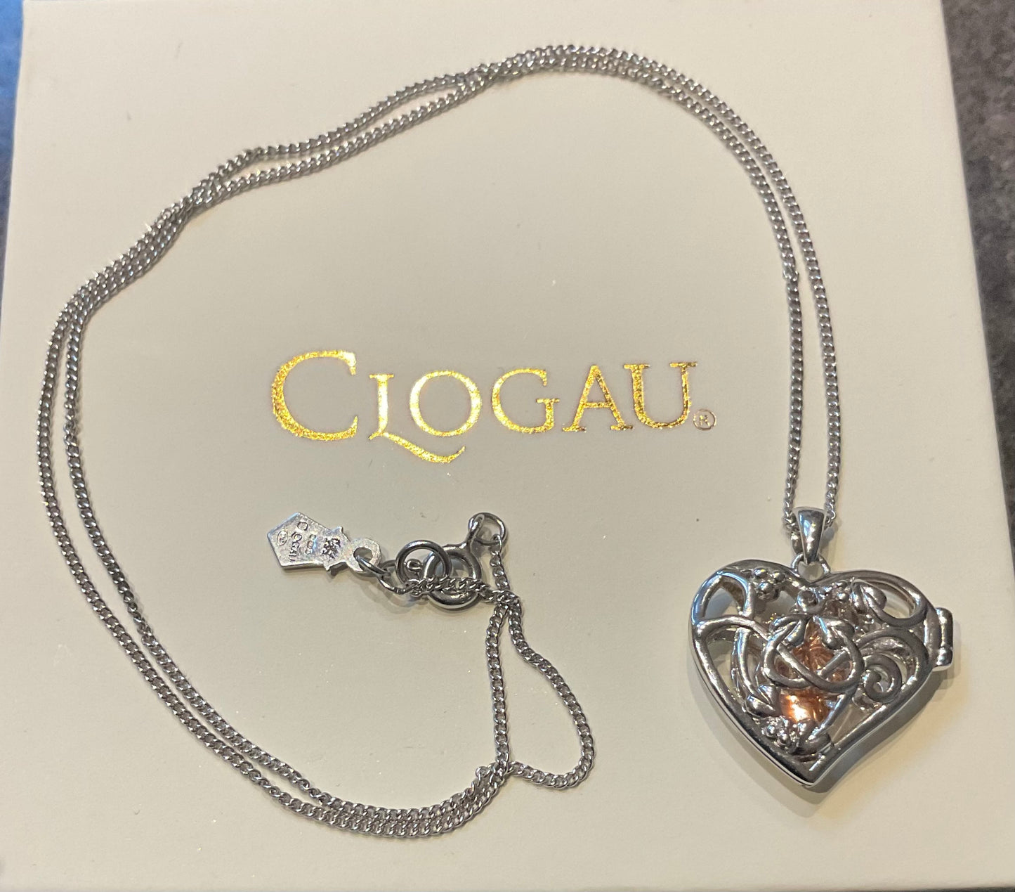 Clogau Tree of Life Fairy Heart Locket necklace in silver and rose gold 18”