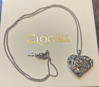 Clogau Tree of Life Fairy Heart Locket necklace in silver and rose gold 18”