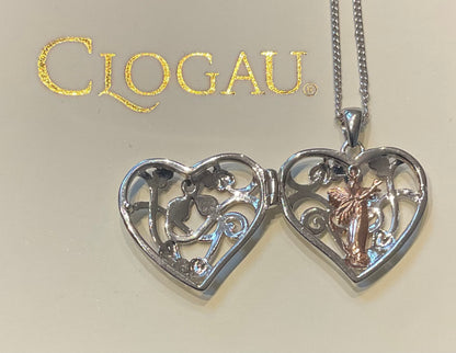Clogau Tree of Life Fairy Heart Locket necklace in silver and rose gold 18”