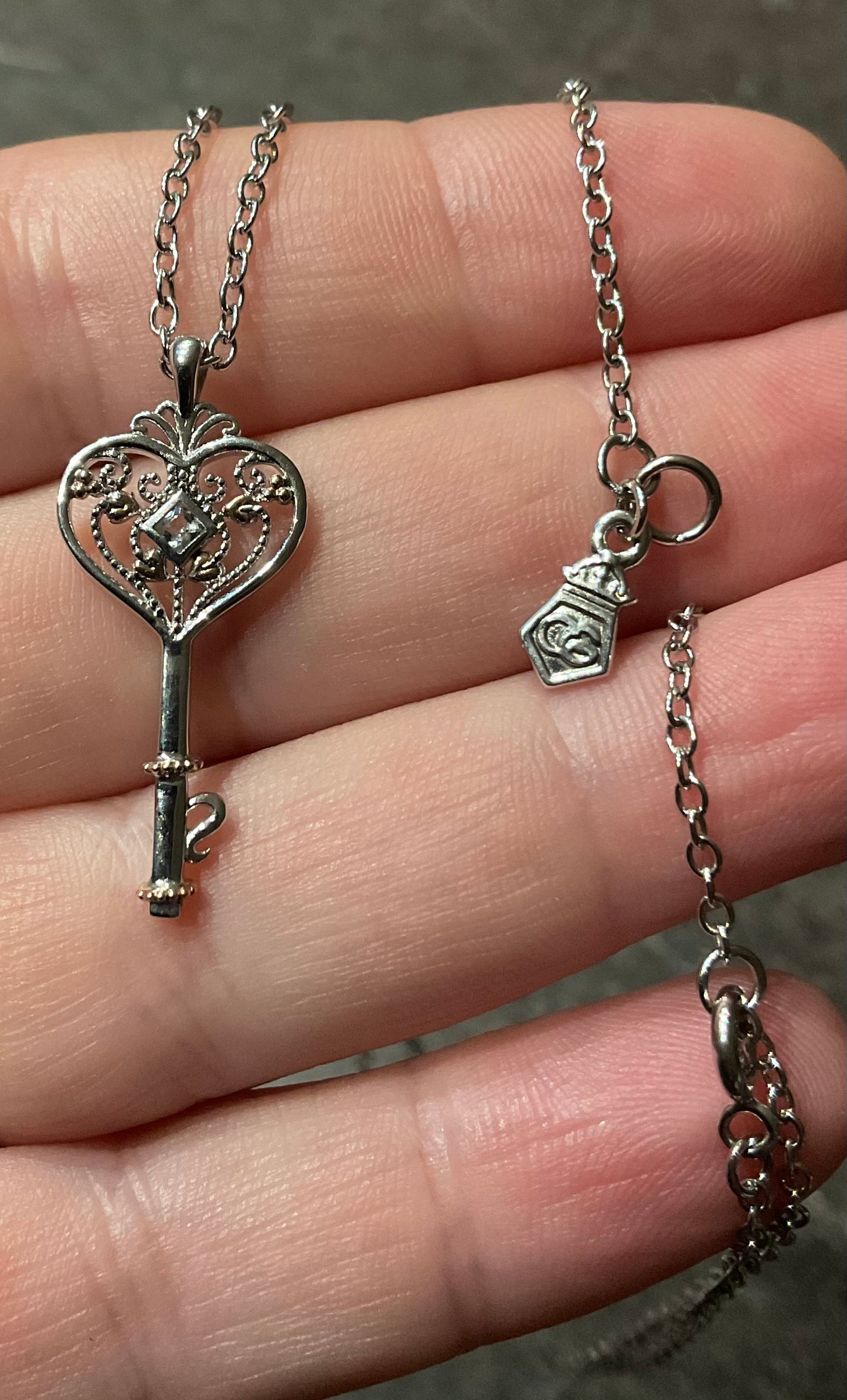 Clogau Royal Kensington Heart Key White Topaz pendant 18-22” necklace in silver and rose gold