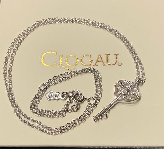 Clogau Royal Kensington Heart Key White Topaz pendant 18-22” necklace in silver and rose gold