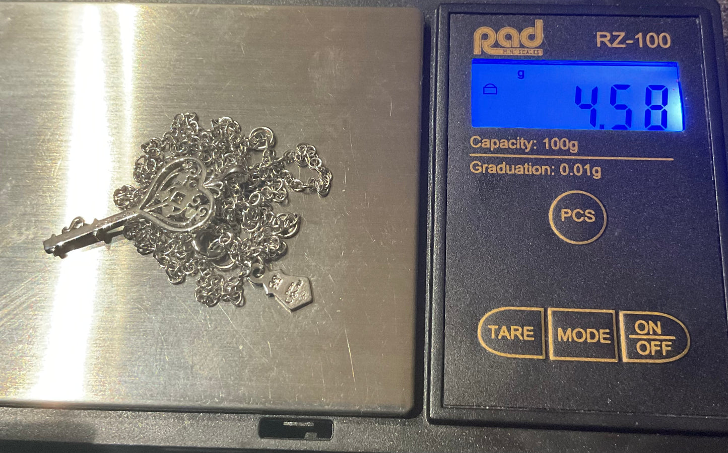 Clogau Royal Kensington Heart Key White Topaz pendant 18-22” necklace in silver and rose gold