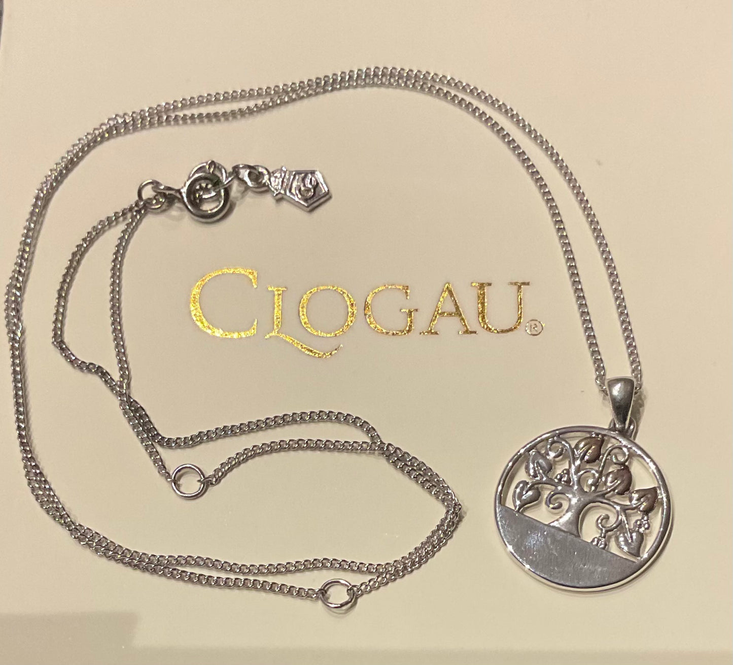 Clogau Tree of Life circle disc pendant 18-22” necklace in Silver and rose gold