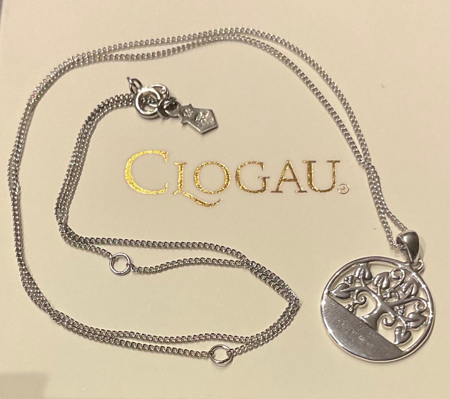 Clogau Tree of Life circle disc pendant 18-22” necklace in Silver and rose gold