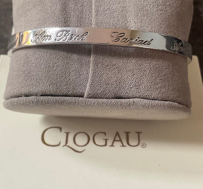 Clogau Cariad Am Byth Script silver hinged bangle bracelet with internal rose gold heart