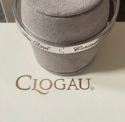 Clogau Cariad Am Byth Script silver hinged bangle bracelet with internal rose gold heart