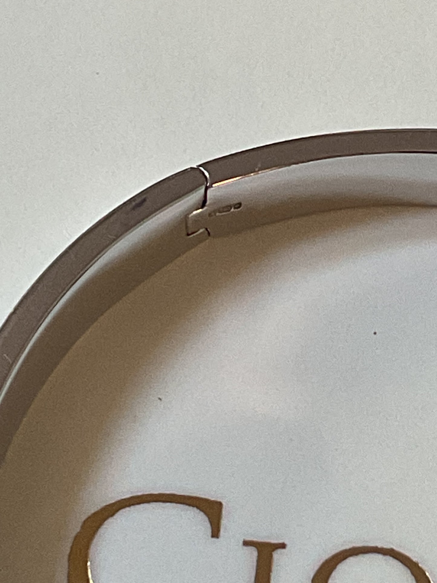 Clogau Cariad Am Byth Script silver hinged bangle bracelet with internal rose gold heart