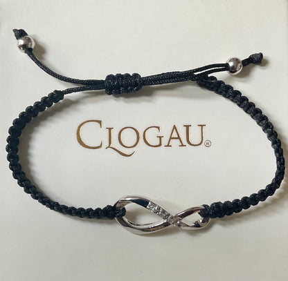 Clogau White Topaz Eternity friendship bracelet with adjustable black cord band in silver and rose gold