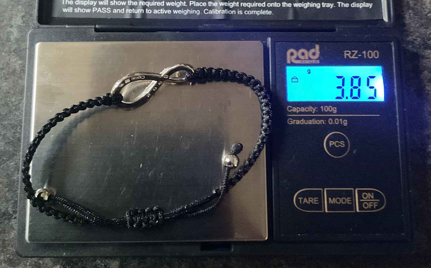 Clogau White Topaz Eternity friendship bracelet with adjustable black cord band in silver and rose gold