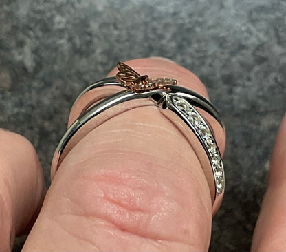 Rare Clogau White Topaz Butterfly crossover ring size O1/2-P in silver and rose gold