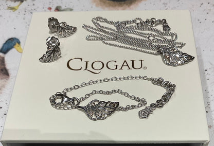 Clogau Debutante Feather necklace bracelet & earring set silver & rose gold