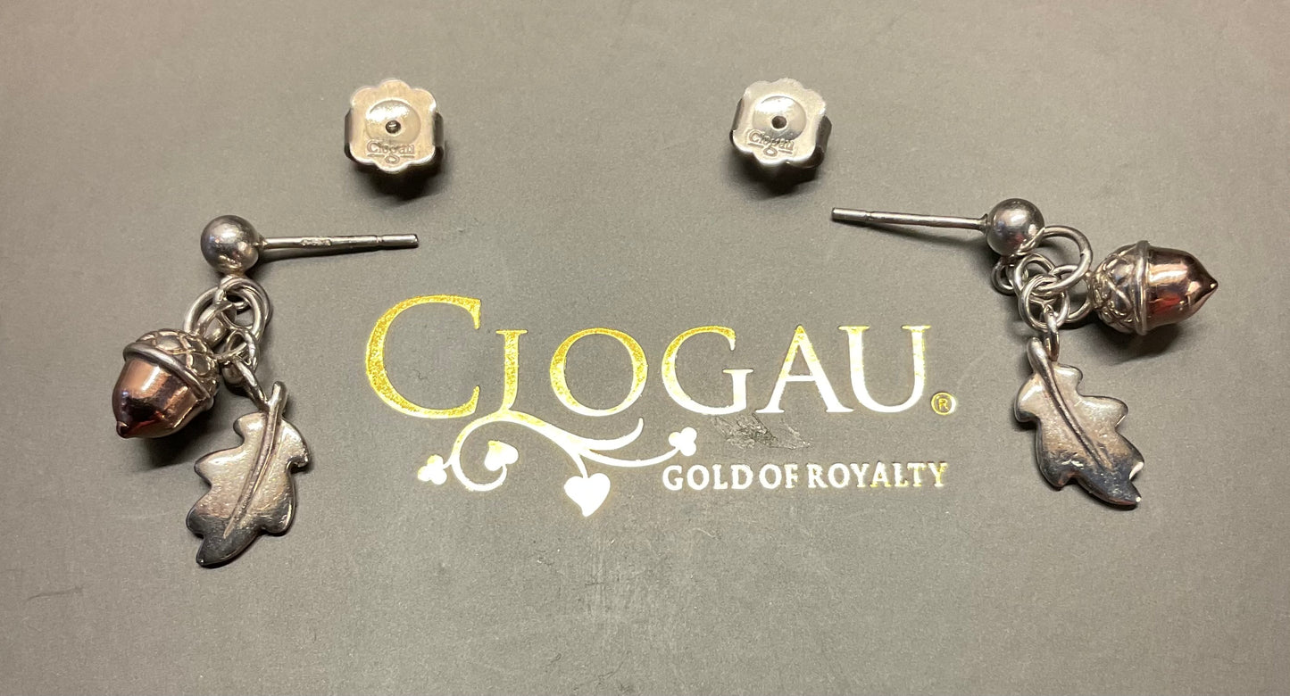 Clogau Royal Oak drop earrings in silver and rose gold