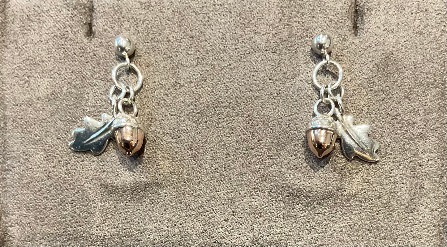 Clogau Royal Oak drop earrings in silver and rose gold