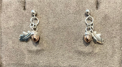 Clogau Royal Oak drop earrings in silver and rose gold