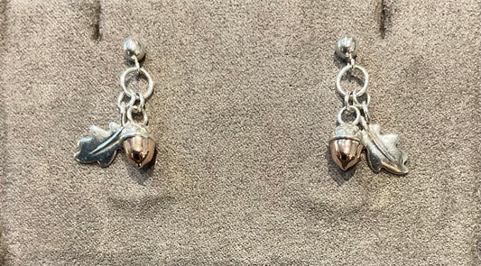 Clogau Royal Oak drop earrings in silver and rose gold