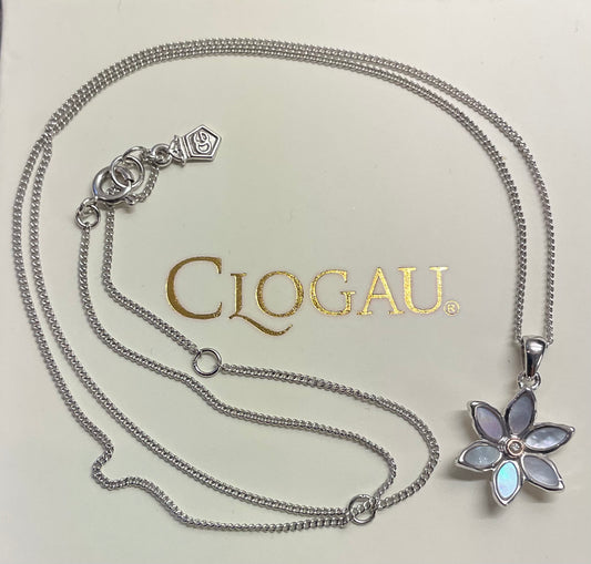 Clogau Lady Snowdon Diamond & Mother of Pearl pendant necklace 18-22” in silver & rose gold