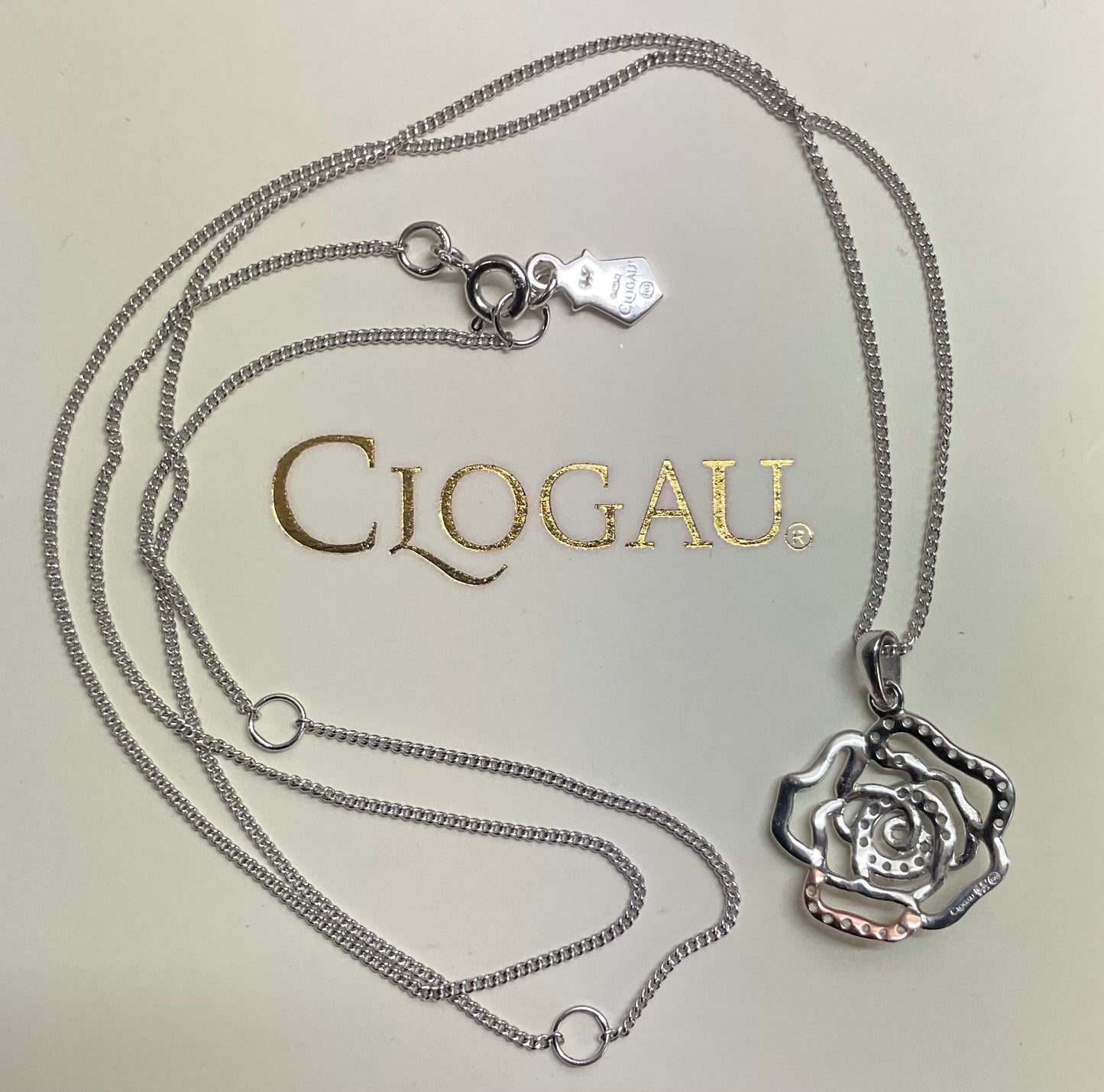 Clogau Royal Roses White Topaz 18-22” pendant necklace in Silver and rose gold