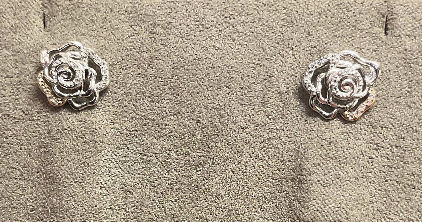 Clogau Royal Roses White Topaz stud earrings in silver and rose gold