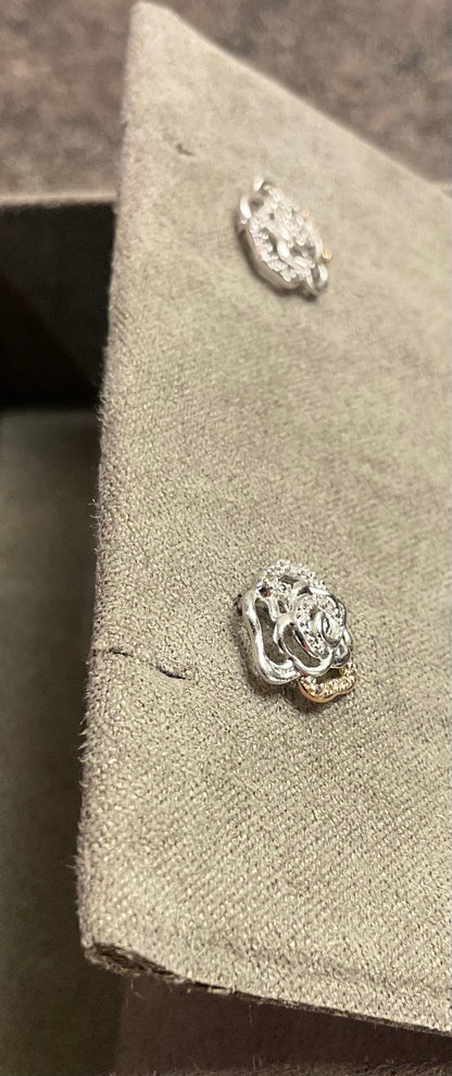 Clogau Royal Roses White Topaz stud earrings in silver and rose gold