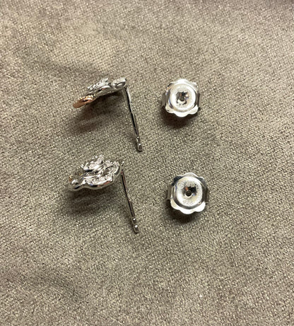 Clogau Royal Roses White Topaz stud earrings in silver and rose gold