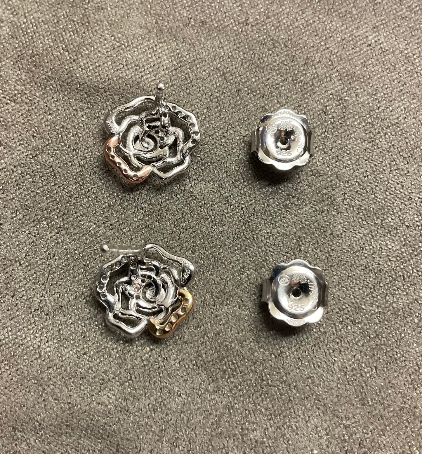 Clogau Royal Roses White Topaz stud earrings in silver and rose gold