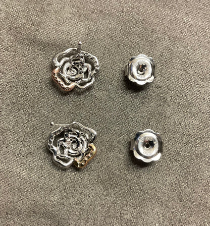 Clogau Royal Roses White Topaz stud earrings in silver and rose gold
