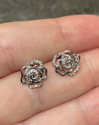 Clogau Royal Roses White Topaz stud earrings in silver and rose gold