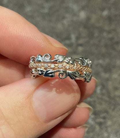 Clogau Am Byth Diamond ring size M silver and rose gold RRP £500