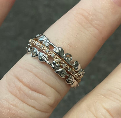 Clogau Am Byth Diamond ring size M silver and rose gold RRP £500